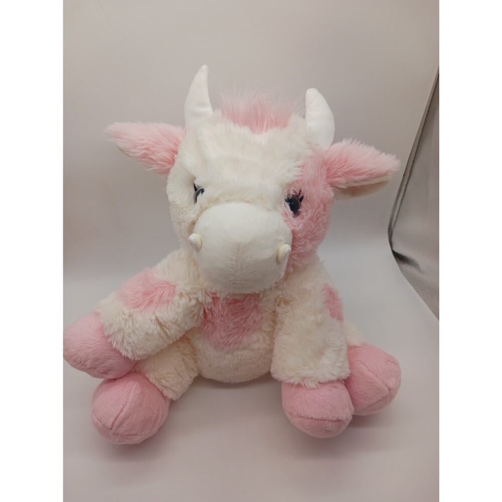 14" HTF HugFun Pink White Sitting Cow Plush Spotted Adorable Stuffed Animal Farm